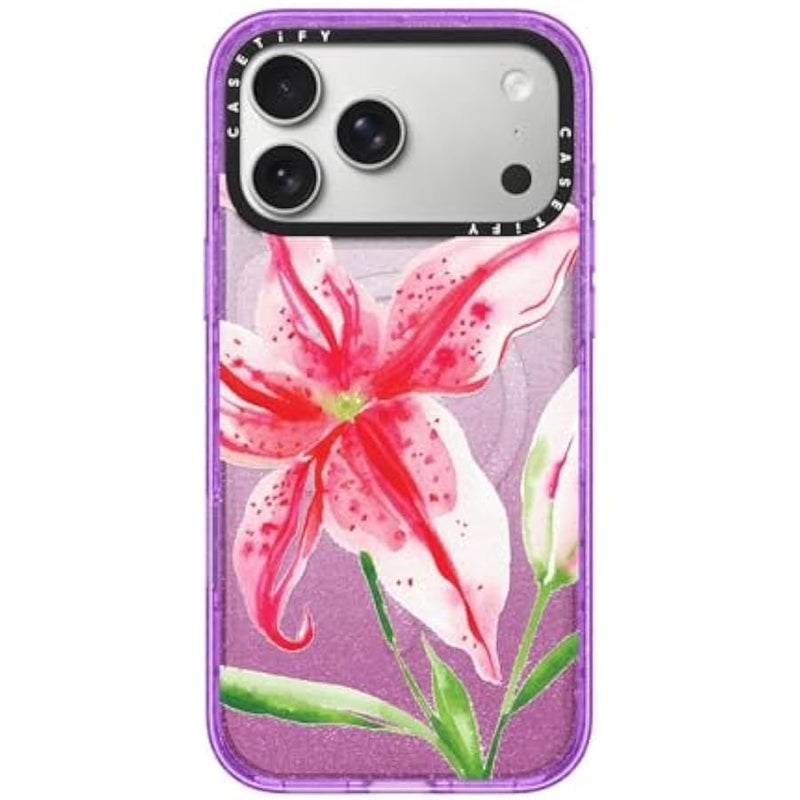 Casetify Impact iPhone 17 Pro Max Case 【Slim/Compatible with Magsafe / 8.2 ft. 4X Military Grade Drop Protection】 - Stargazer Lily - Glitter Purple - Image 1