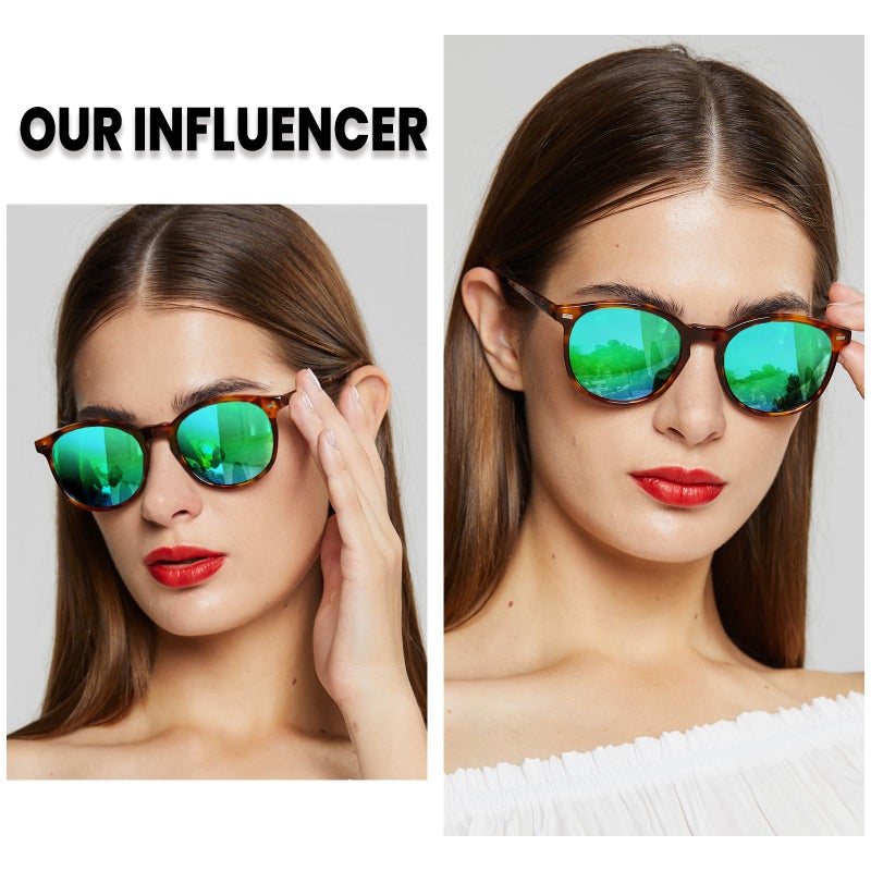 DUCO Retro Round UV400 Polarized Sunglasses for Women Men Vintage Shades Classic Acetate Trendy Fashion Sunglass DC1230 (Brown Tortoise Frame Revo Green Lens) - Image 2