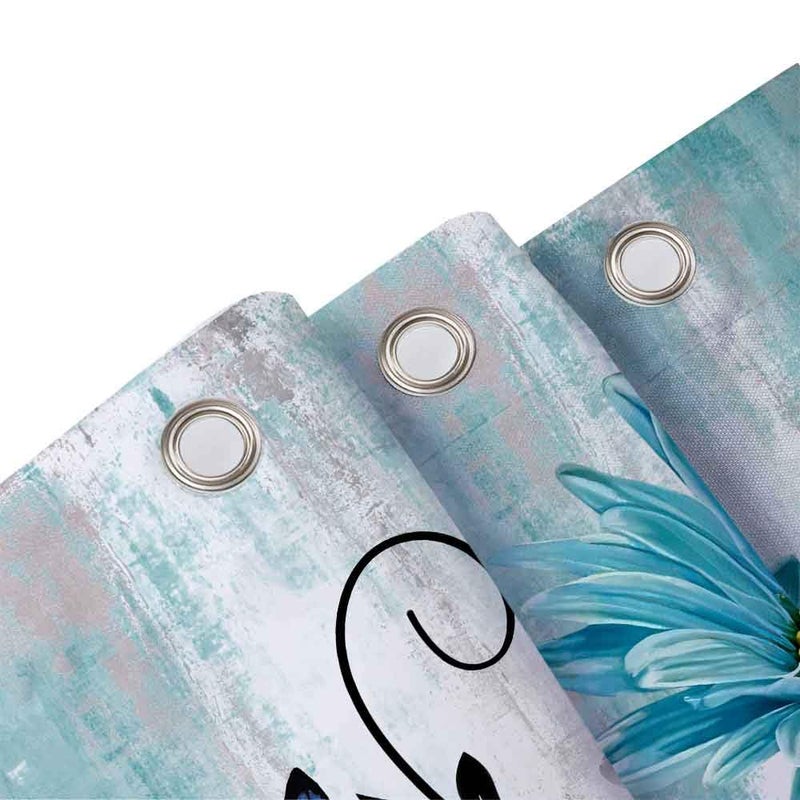 Jawo Teal Daisy Floral Flowers Surtain Farm Farm Rustic Farmhouse and Butterfly on Country Wooden Shower Stain Turquoise Blue Shower مع خطافات 60 × 70 بوصة (البط البري) - Image 3