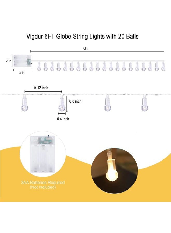 Vigdur Globe String Lights - Cute Decorative String Lights Battery Operated with 20 Mini Bead Bulbs, Indoor String Lights for Outside Backyard Porch Balcony Party(Clear) - Image 3