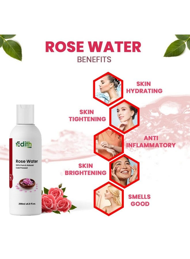 Edith Natural's Pure & Natural Rose Water/Skin Toner - Pack of 200ml - Steam Distilled - Gulab Jal - Organic - Chemical Free - Image 3