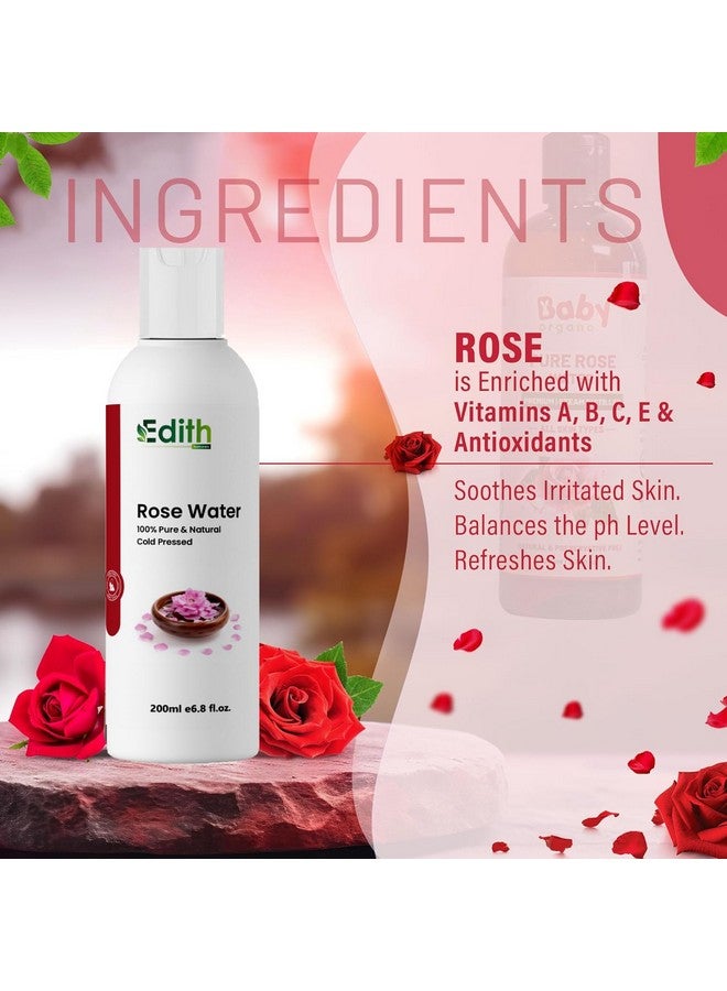 Edith Natural's Pure & Natural Rose Water/Skin Toner - Pack of 200ml - Steam Distilled - Gulab Jal - Organic - Chemical Free - Image 2