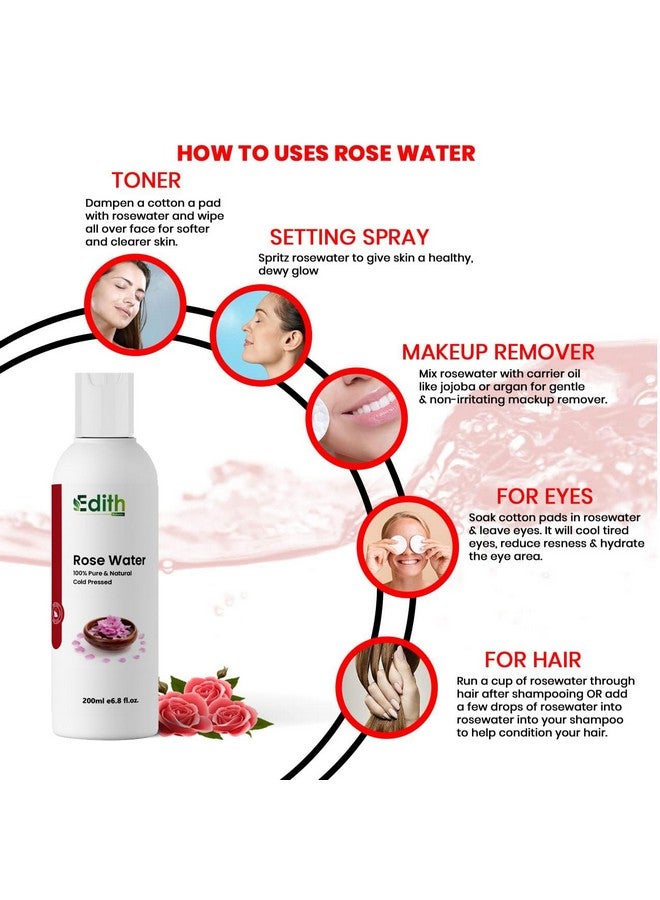 Edith Natural's Pure & Natural Rose Water/Skin Toner - Pack of 200ml - Steam Distilled - Gulab Jal - Organic - Chemical Free - Image 4
