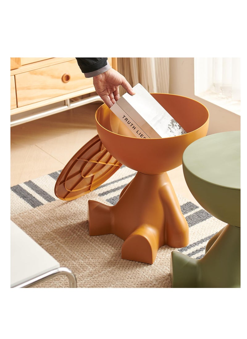 XiuWoo - Side Table, Circle Coffee Table, Cute Sofa End Table Nightstand, Small End Table Accent Balcony Office, Modern Bedside Home Decor for Living Room, Bedroom, Small Spaces, Easy Assembly, Orange - Image 1