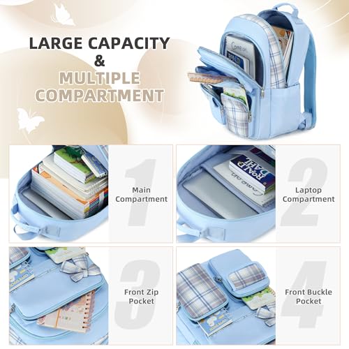 KIDNUO School Backpacks for Teen,Cute College Bags for Women Students Large Bookbag 15.6 Inch Laptop School Bag Kids Kindergarten Elementary Casual Travel Daypacks Backpack for Girls Blue - Image 3