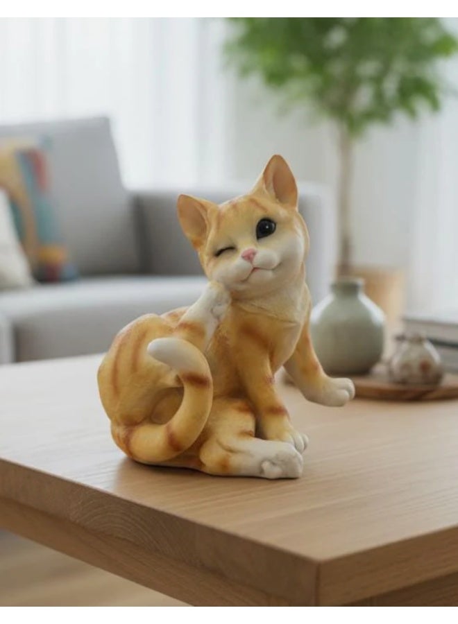AKDC Polyresin Orange Cat Figurine – Lifelike Animal Home Décor Statue 17 cm - Image 1