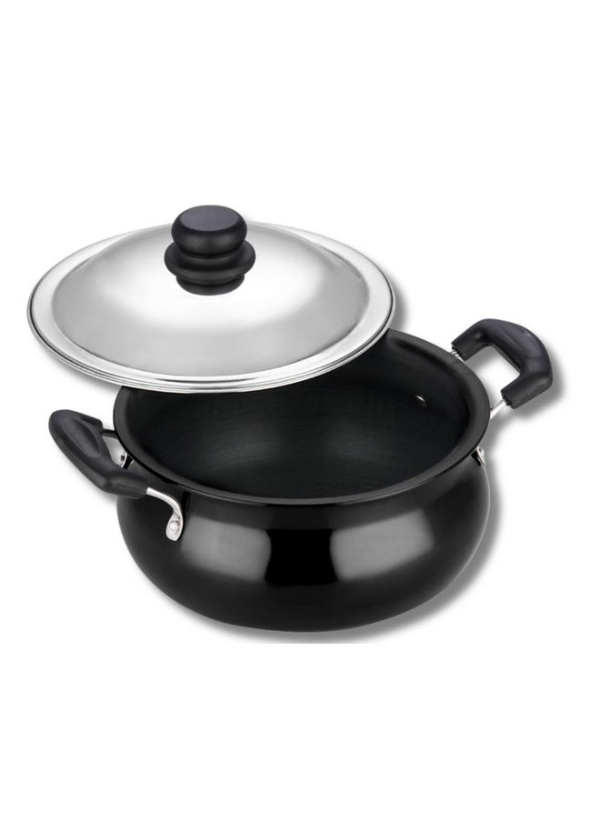 VINOD Vinod Black Pearl Hard Anodised Non Stick Handi with Lid - 3 Litre, Junior | 3.25mm Thickness | Biryani Pot | Metal Spoon Friendly | 2 Year Warranty | Toxin Free - Black  - Image 1