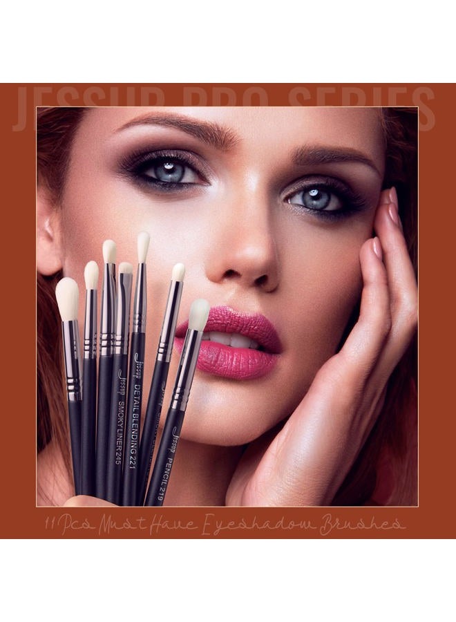 Jessup Eyeshadow Brush Set 11pcs Eye Makeup Brushes Set Professional Eye Shadow Brush Blending Brush Shader Crease Brush Black T340 - Image 2