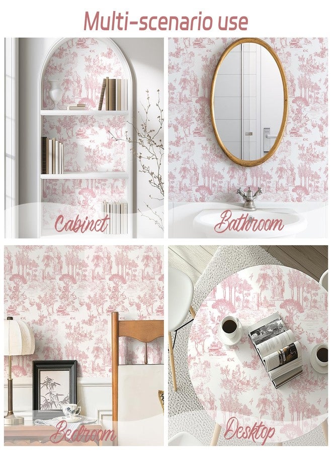 وينمر ورق جدران وينمر تويل، مقاس 17.7 بوصة × 394 بوصة، وردي وأبيض، سهل اللصق، ورق جدران تويل دو جوي، ورق جدران فرنسي عتيق لغرفة النوم، الجدران، الخلفية، الخزائن، ديكور المنزل - Image 3