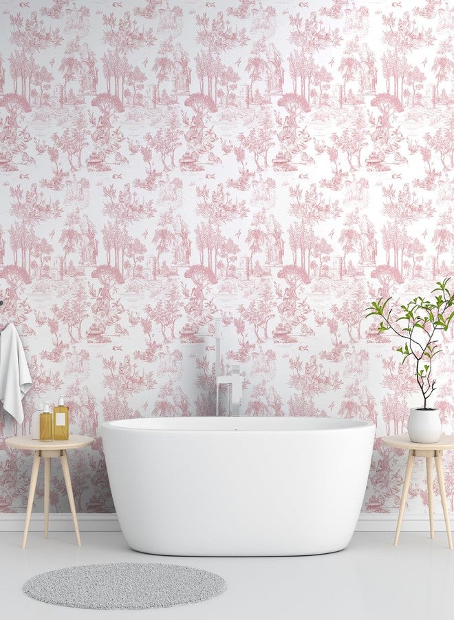 وينمر ورق جدران وينمر تويل، مقاس 17.7 بوصة × 394 بوصة، وردي وأبيض، سهل اللصق، ورق جدران تويل دو جوي، ورق جدران فرنسي عتيق لغرفة النوم، الجدران، الخلفية، الخزائن، ديكور المنزل - Image 4