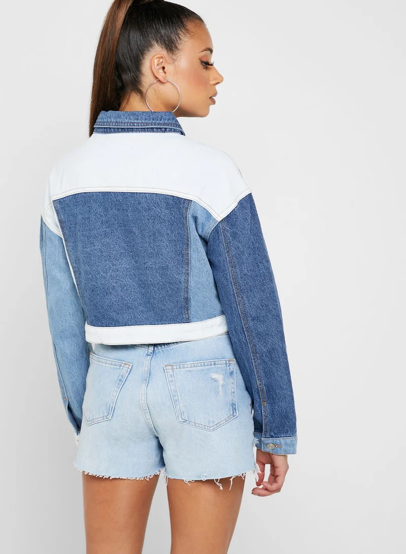 Missguided Colourblock Cropped Denim Jacket