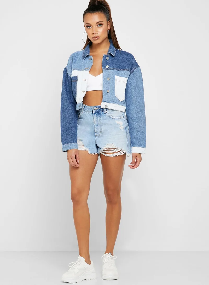Missguided Colourblock Cropped Denim Jacket