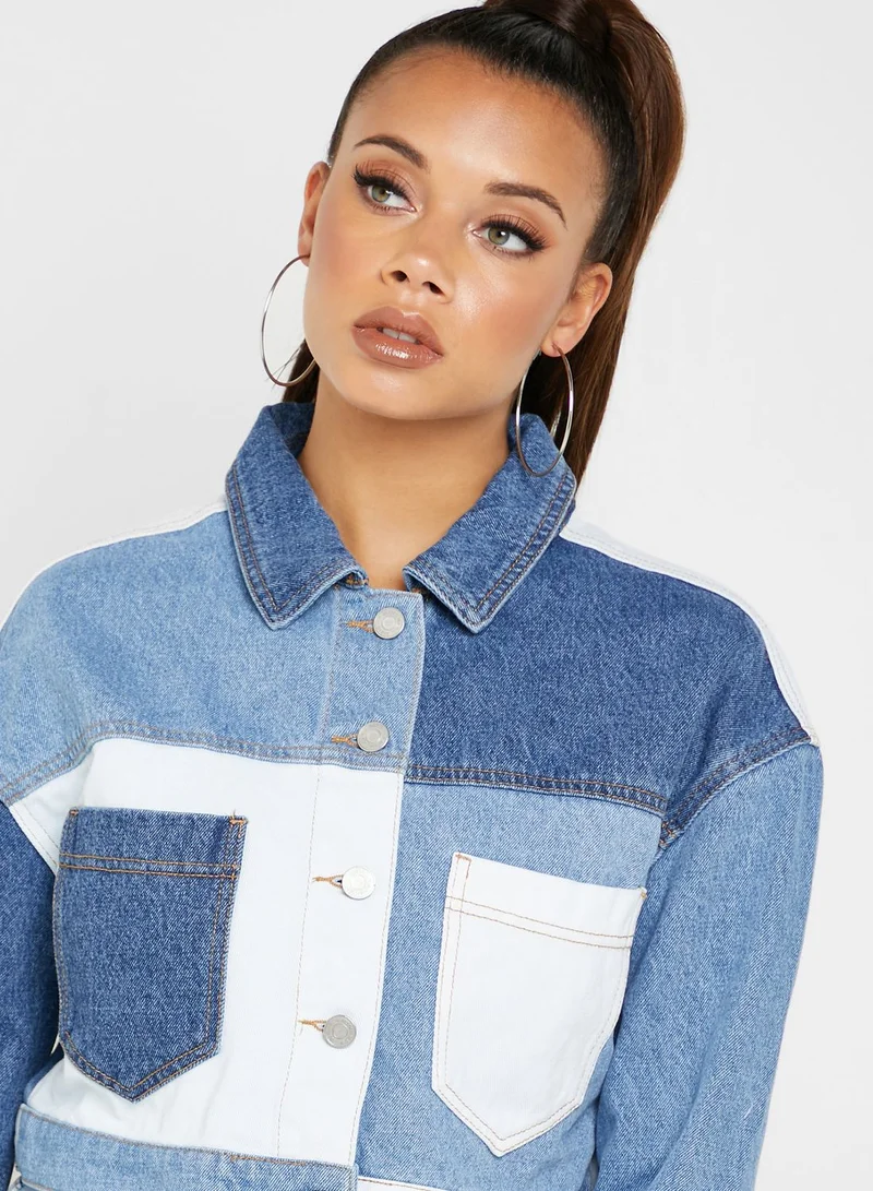 Missguided Colourblock Cropped Denim Jacket
