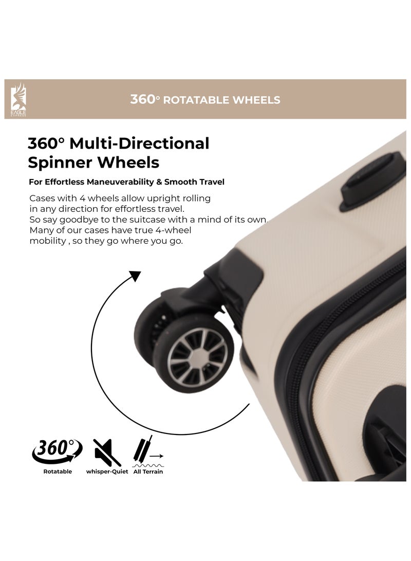 ايجل اكسبريس EAGLE EXPRESS حقيبة تيرولي صلبة ABS روبوست – 24 بوصة باللون الأبيض الفاتح، متينة وخفيفة، عجلات دوارة 360°، قفل أمان - Image 5