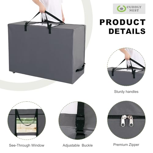 Cuddly Nest Folding Mattress Storage Bag with Wheels & Handles - 900D Heavy Duty Storage Container Fits for 6" TWIN & TWIN XL Tri-Fold Mattress,Grey - Image 4
