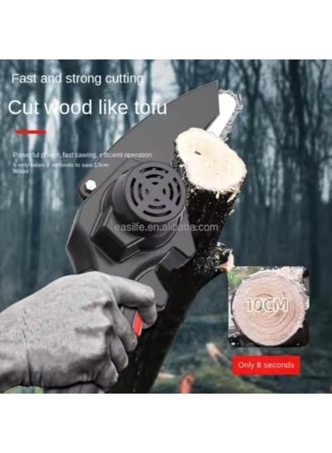 منشار كهربائي لاسلكي شديد التحمل 48 فولت مع بطارية 2000mAh ومحرك 160 واط، منشار جنزيري صغير محمول بيد واحدة لتقليم فروع الاشجار وقطع الخشب وشحن سريع مع قفل زر امان - Image 4