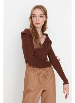 trendyol Brown Carmen Collar Knitwear Sweater TWOAW22KZ0993  - Image 2