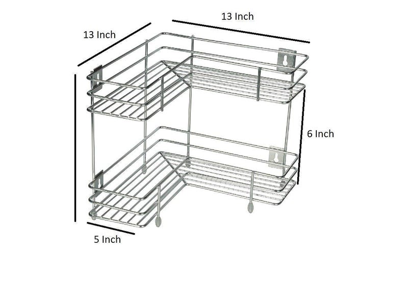MYPS Stainless Steel 2 Layer LShaped Corner Stand for Kitchen and BathroomMultipurpose Storage RackBathroom Rack - Image 4