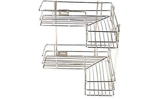 MYPS Stainless Steel 2 Layer LShaped Corner Stand for Kitchen and BathroomMultipurpose Storage RackBathroom Rack - Image 2