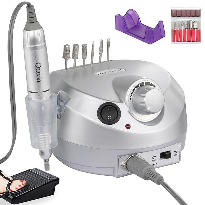 Qtavia 30000RPM Electric Nail Drill Machine Qtavia Professional Nail File for Acrylic Gel Dip Powder Nail 6 Sanding Bands 6 Nail Drill Bits for Home Salon Use - Image 1