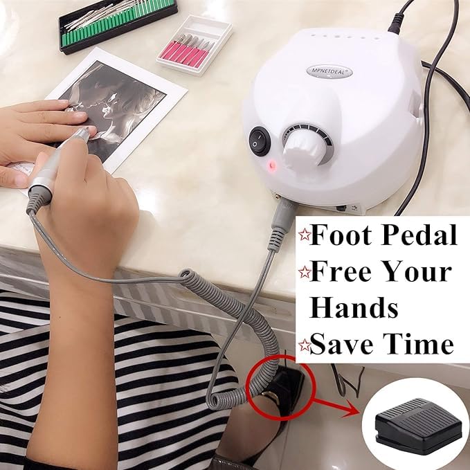 Qtavia 30000RPM Electric Nail Drill Machine Qtavia Professional Nail File for Acrylic Gel Dip Powder Nail 6 Sanding Bands 6 Nail Drill Bits for Home Salon Use - Image 4