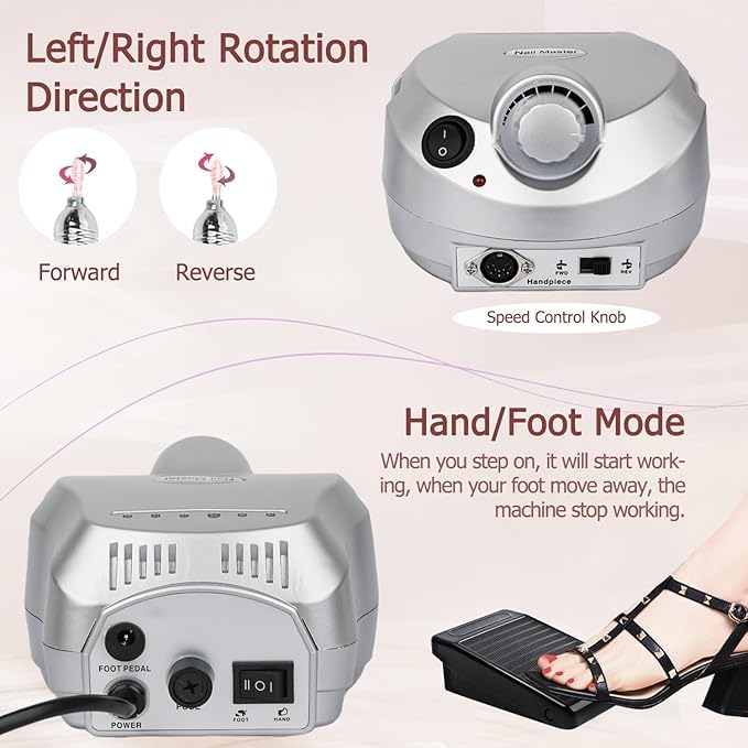 Qtavia 30000RPM Electric Nail Drill Machine Qtavia Professional Nail File for Acrylic Gel Dip Powder Nail 6 Sanding Bands 6 Nail Drill Bits for Home Salon Use - Image 3