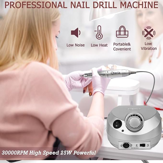 Qtavia 30000RPM Electric Nail Drill Machine Qtavia Professional Nail File for Acrylic Gel Dip Powder Nail 6 Sanding Bands 6 Nail Drill Bits for Home Salon Use - Image 2