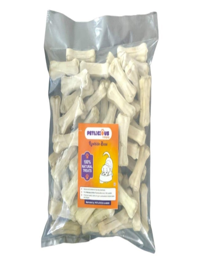 PETLICIOUS & MORE Rawhide Pressed Dog Bones (4 Inch) - Pack Of 60, Apple, Adult - Image 1