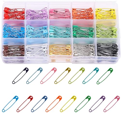 300 Pcs Colored Safety Pins for Clothes32mm126inch Small Safety Pins15 Colors Safety Pins Assorted with Storage Box Metal Knitting Stitch Markers for Sewing Crafts Scarf Tag Fixing