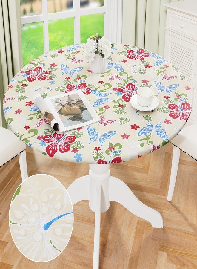 misaya Round Fitted Tablecloth with Elastic Edge, 100% Waterproof Oil Proof Plastic Table Cover, Vinyl Flannel Backed Tablecloth Fits 36"-44" Round Tables for Dinner, Outdoor, Picnic, Butterfly - Image 1