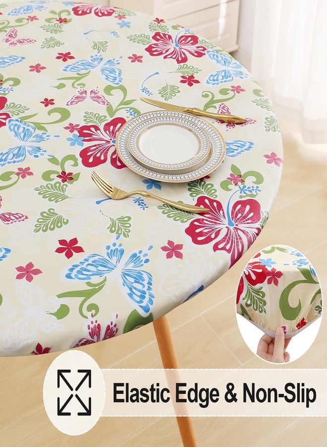misaya Round Fitted Tablecloth with Elastic Edge, 100% Waterproof Oil Proof Plastic Table Cover, Vinyl Flannel Backed Tablecloth Fits 36"-44" Round Tables for Dinner, Outdoor, Picnic, Butterfly - Image 2