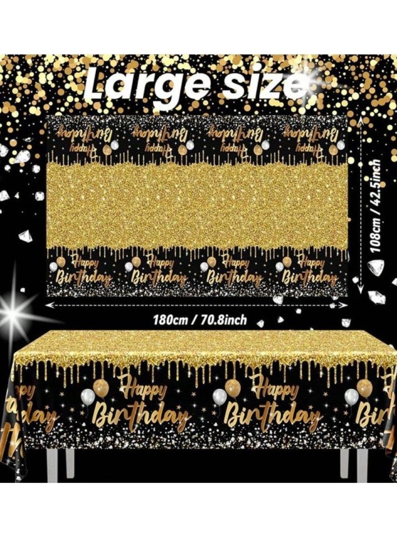 Tablecloth to decorate the birthday party table in black and gold, length 180 cm and width 108 cm  - Image 2
