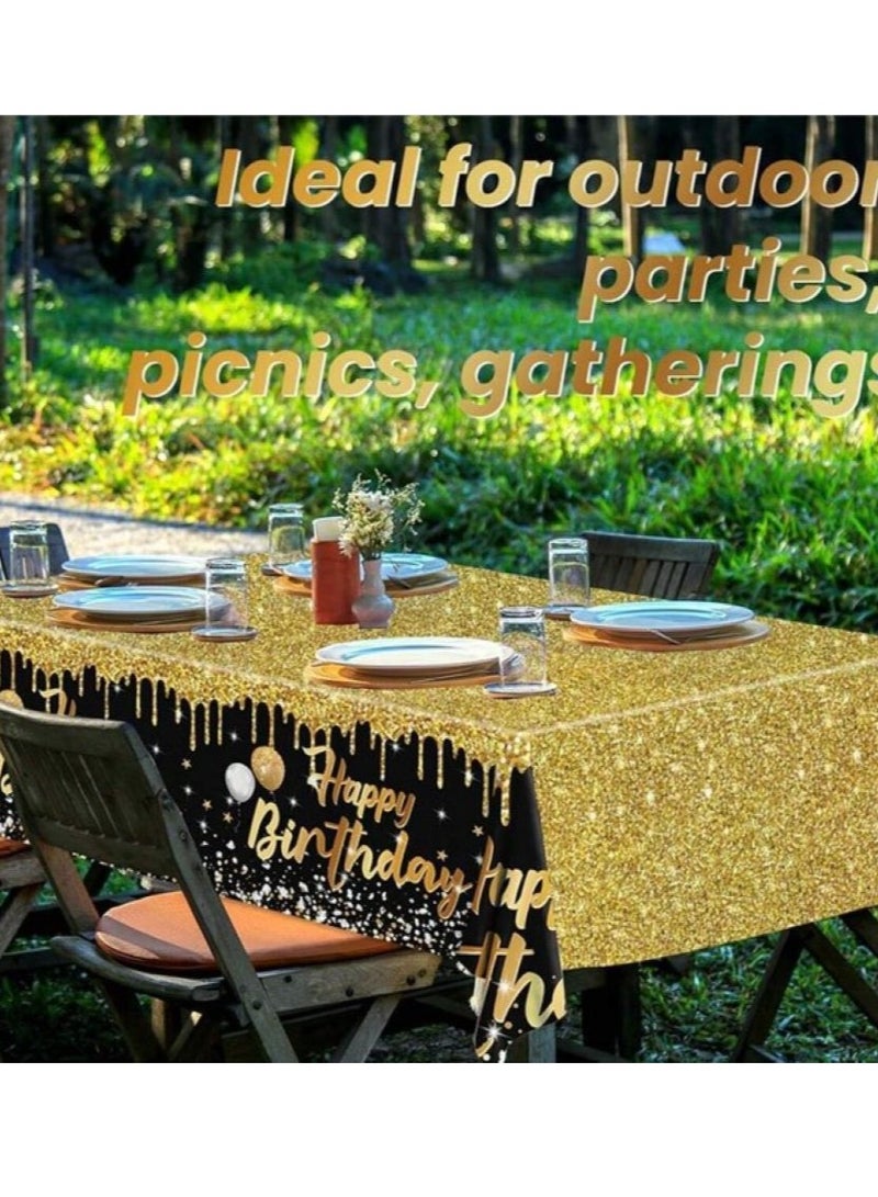Tablecloth to decorate the birthday party table in black and gold, length 180 cm and width 108 cm  - Image 3