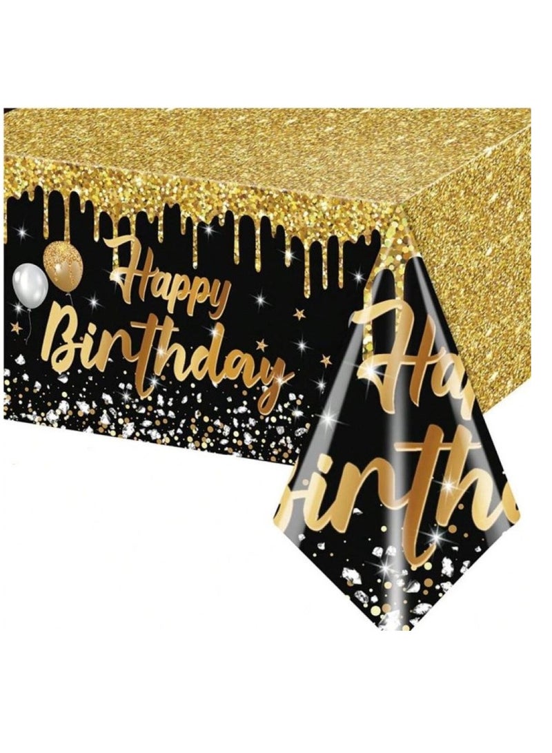 Tablecloth to decorate the birthday party table in black and gold, length 180 cm and width 108 cm  - Image 1