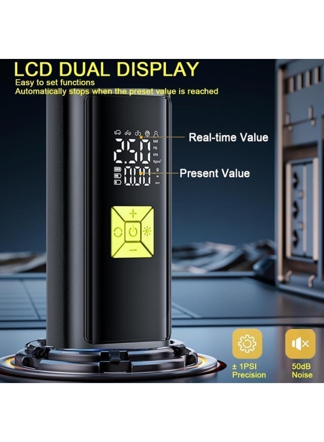 تشانجلي ضاغط الهواء المحمول لضاغط الهواء المحمول منفاخ الإطارات اللاسلكي 150PSI مضخة هواء كهربائية لشاشة LCD الرقمية القابلة للنفخ ، الإغلاق التلقائي وضوء الطوارئ ، تضخم أسرع للسيارة والدراجة والدراجات النارية - Image 2
