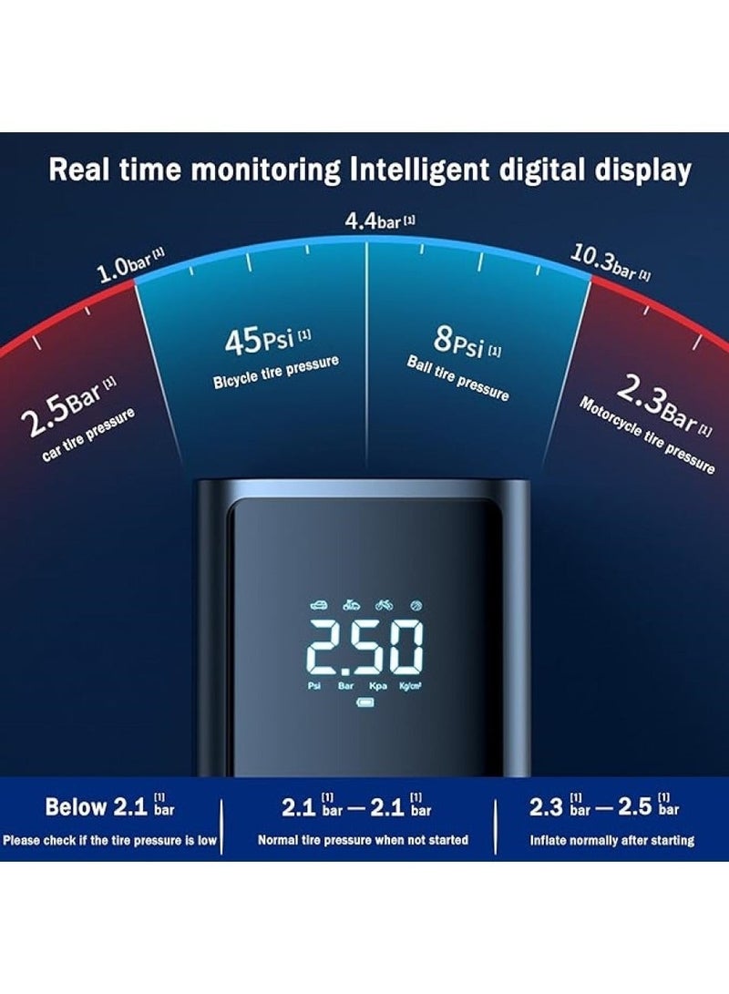 تشانجلي ضاغط الهواء المحمول لضاغط الهواء المحمول منفاخ الإطارات اللاسلكي 150PSI مضخة هواء كهربائية لشاشة LCD الرقمية القابلة للنفخ ، الإغلاق التلقائي وضوء الطوارئ ، تضخم أسرع للسيارة والدراجة والدراجات النارية - Image 4