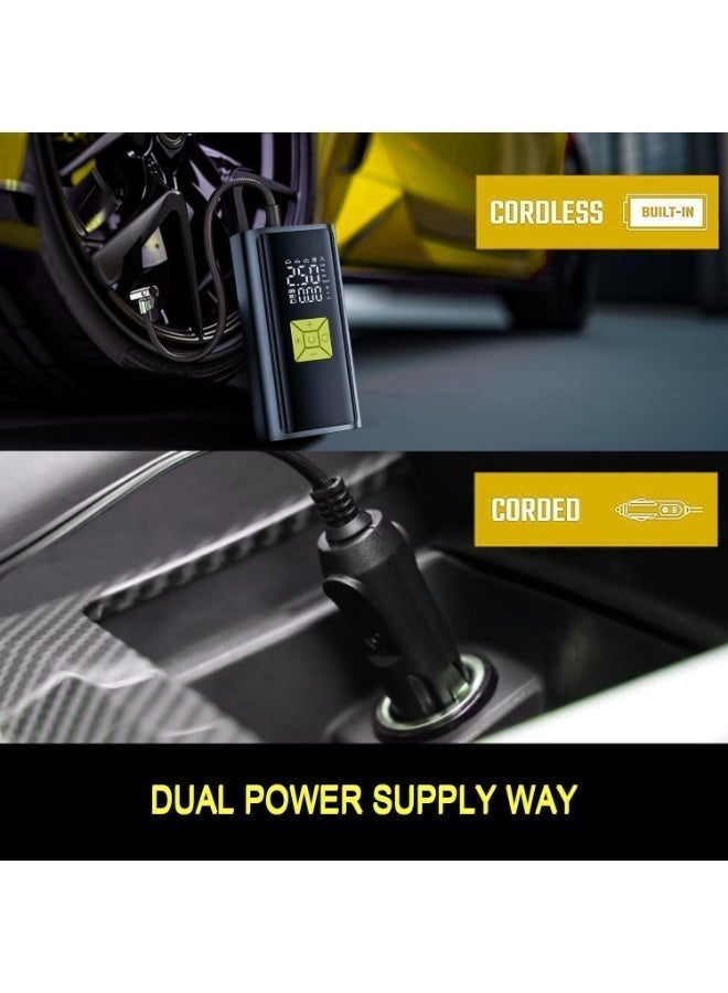 تشانجلي ضاغط الهواء المحمول لضاغط الهواء المحمول منفاخ الإطارات اللاسلكي 150PSI مضخة هواء كهربائية لشاشة LCD الرقمية القابلة للنفخ ، الإغلاق التلقائي وضوء الطوارئ ، تضخم أسرع للسيارة والدراجة والدراجات النارية - Image 5