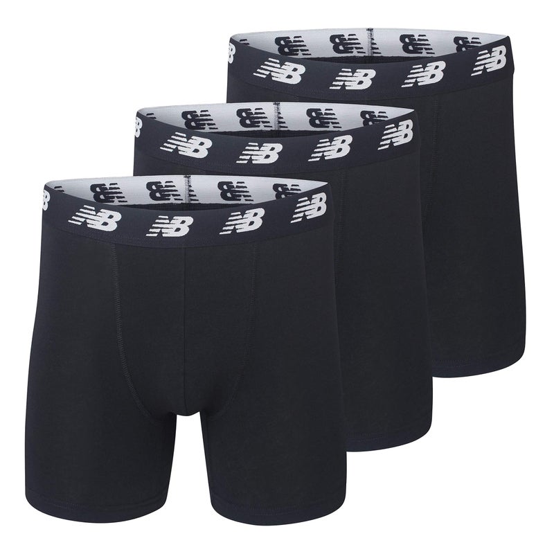 New Balance Men's No-Fly Cotton Performance Boxer Briefs, 5 Inch Inseam (3 Pack), Black/Black/Black, Medium - Image 3