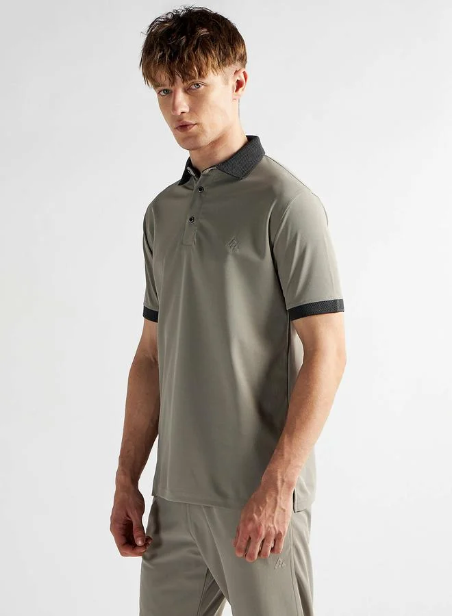 Clans&Hans Men Grey Jacquard Collar Knitted Polo