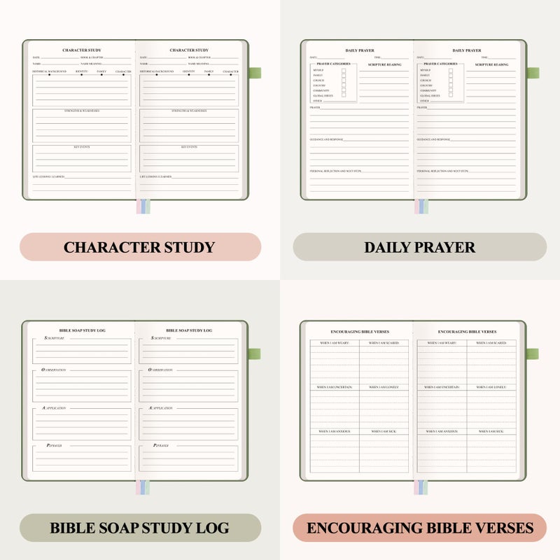 AKONEGE Bible Study Journal - Prayer Journal for Women & Men, A5 Hardcover Church Notebook for Sermon, Scripture & Devotional Notes, Guided Bible Study Notebook for Note Taking, 5.8" x 8.3", Green - Image 4