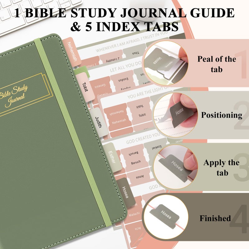 AKONEGE Bible Study Journal - Prayer Journal for Women & Men, A5 Hardcover Church Notebook for Sermon, Scripture & Devotional Notes, Guided Bible Study Notebook for Note Taking, 5.8" x 8.3", Green - Image 5