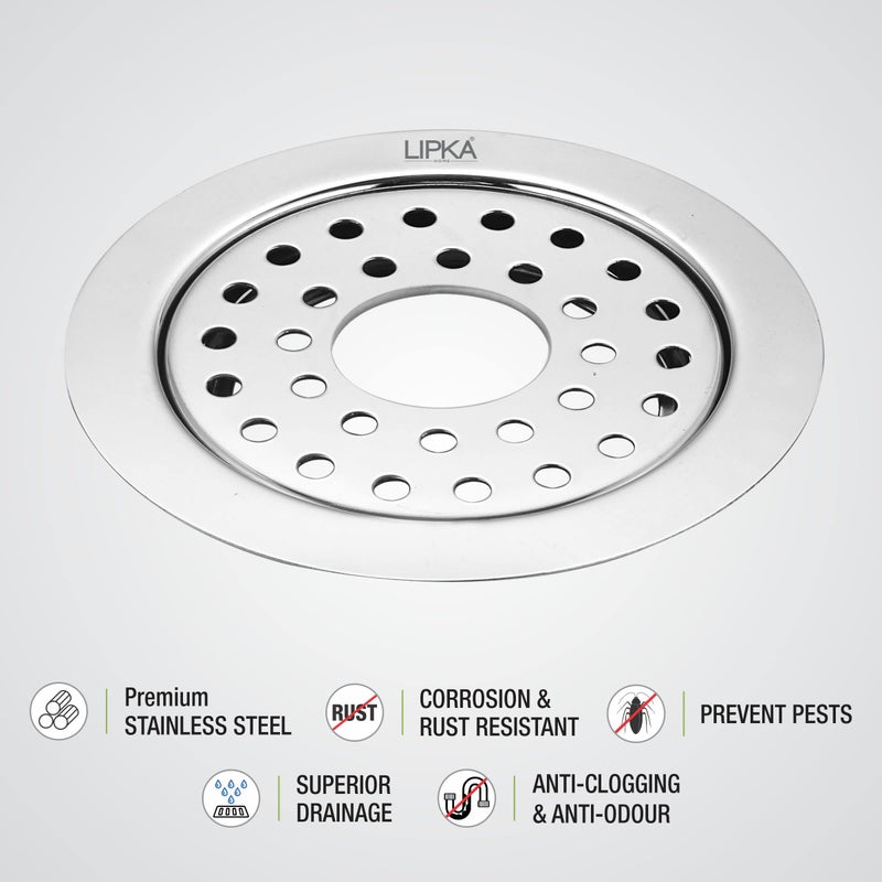 LIPKA Pack of 2 YU Round Floor Drain |Premium Stainless Steel|5 x 5 Inches|with Hole| - Image 4