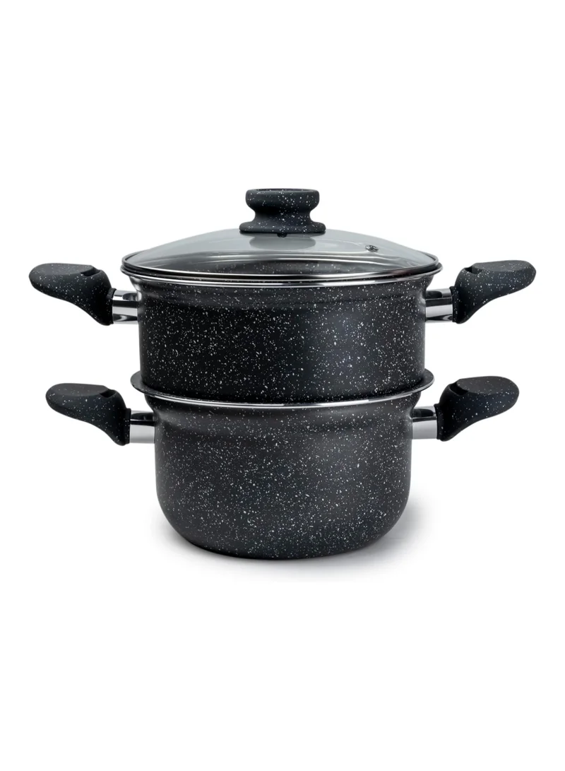 Wilson Wilson 2-Tier Aluminium Nonstick Steamer Pot – Steam Cooker with Glass Lid for Vegetables, Dim Sum, and Food Preparation (20cm & 22cm)