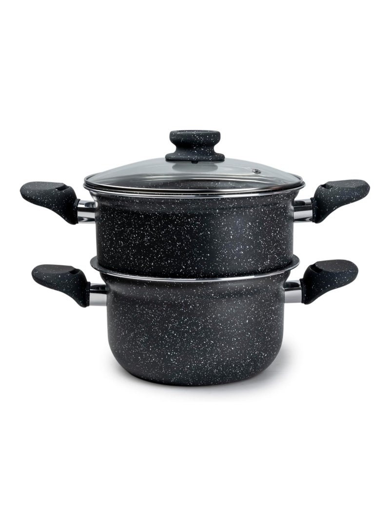 Wilson Wilson 2-Tier Aluminium Nonstick Steamer Pot – Steam Cooker with Glass Lid for Vegetables, Dim Sum, and Food Preparation (20cm & 22cm)  - Image 1