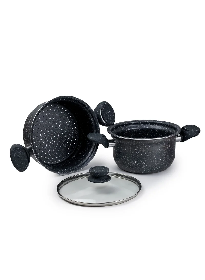 Wilson  Wilson 2-Tier Aluminium Nonstick Steamer Pot – Steam Cooker with Glass Lid for Vegetables, Dim Sum, and Food Preparation (20cm & 22cm)  | Best Price UAE