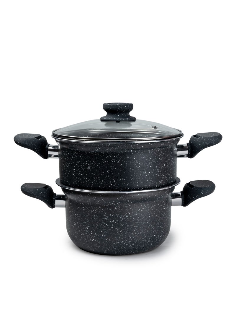 Wilson 2-Tier Aluminium Nonstick Steamer Pot – Steam Cooker with Glass Lid for Vegetables, Dim Sum, and Food Preparation (20cm & 22cm) - Image 3