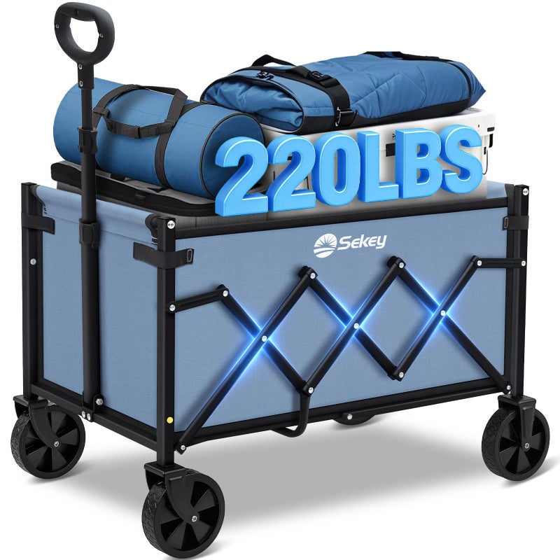 Sekey Wagon Cart with Wheels with 220LBS Capacity,Heavy Duty Wagon Carts Foldable,Lightweight Utility Portable Cart for Grocery, Shopping, Garden, Camping. Blue - Image 1