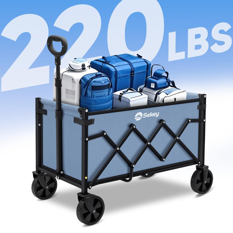 Sekey Wagon Cart with Wheels with 220LBS Capacity,Heavy Duty Wagon Carts Foldable,Lightweight Utility Portable Cart for Grocery, Shopping, Garden, Camping. Blue - Image 3