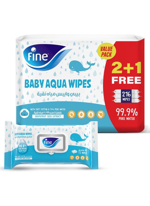 Aqua Wipes 99.9% Pure Water 3 x 72 Wipes