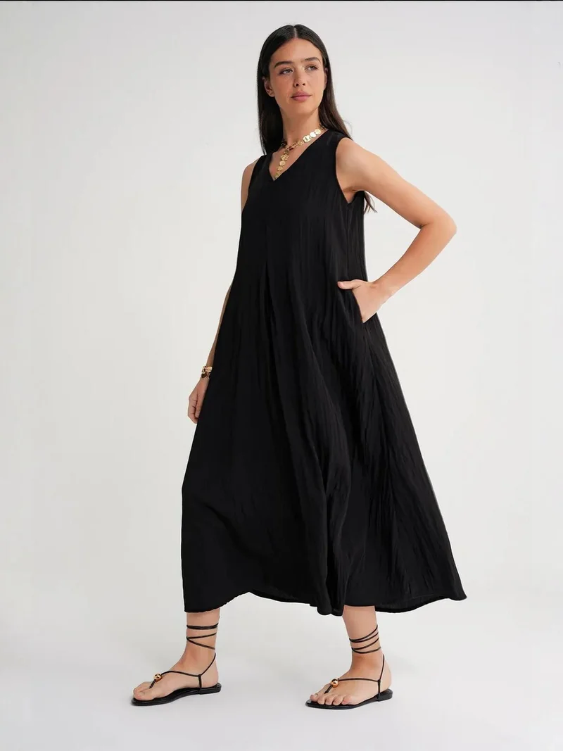 MixRay Black Mixray V-Neck Maxi Dress for Women | Best Price UAE